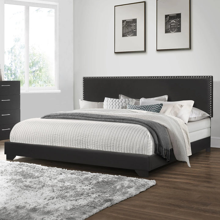 Willow Nailhead Trim Upholstered King Bed, Black Faux Leather