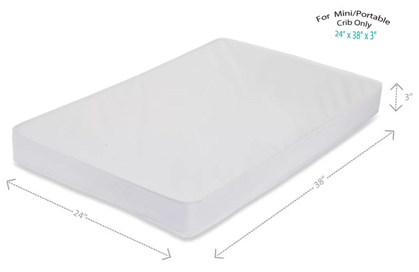 3" Waterproof Mini/Portable Crib Mattress Pad with Embossed Cover, for Non-Full Size Cribs Only