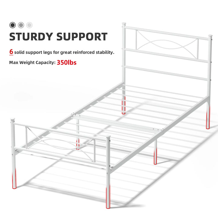 Kids Twin Size Metal Platform Bed Frame with Bowknot Headboards Easy Assembly (Mattress Not Included), White