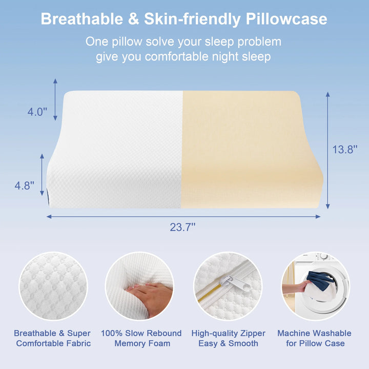 Cervical Pillow for Neck and Shoulder Pain Relief, Memory Foam Neck Support Pillow for Sleeping, Ergonomic Orthopedic Bed Pillow for Side Back Stomach Sleepers for Adults