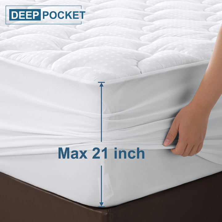 Queen Size Mattress Pad, 400TC Cotton Pillow Top Mattress Cover, Quilted Fitted Mattress Protector with 8-21" Deep Pocket, Cooling Mattress Topper (60X80 Inches, White)