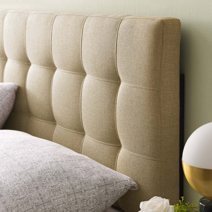 Lily Queen Upholstered Polyester Fabric Headboard in Beige