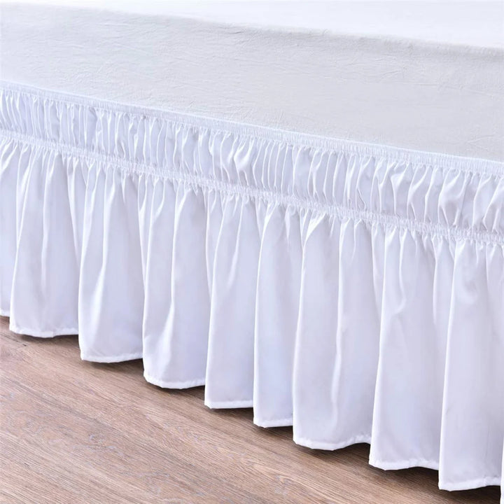 Wrap around Ruffled Bed Skirt 15 Inch for Queen Size Beds,White