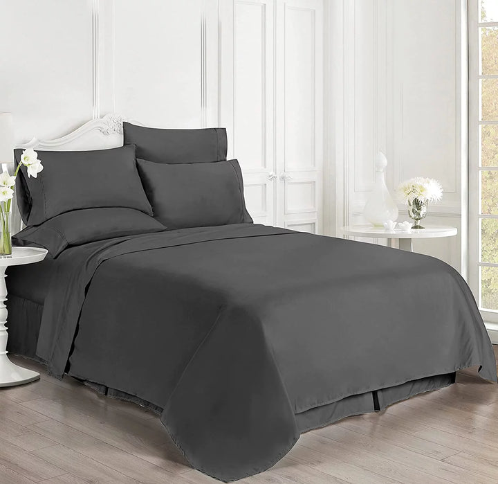 Twin-Xxl Size 6 Piece,600Tc, 100% Egyptian Cotton - 12" Deep Pocket Fitted Sheet - Dark Grey Solid.