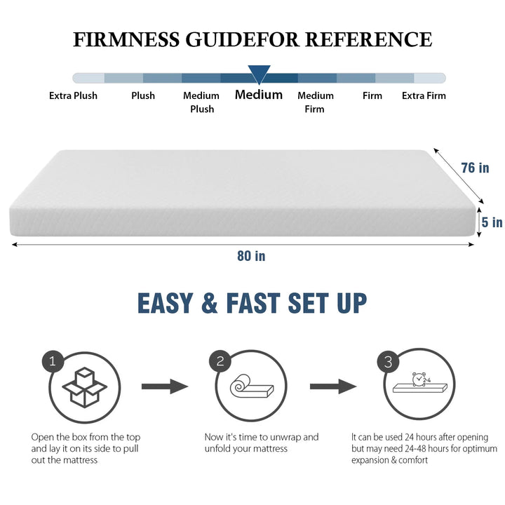 5 Inch Memory Foam Mattress Cooling Gel Infused Mattress,Medium Firm Mattresses Certipur-Us Certified /Bed-In-A-Box,White ( King Size)