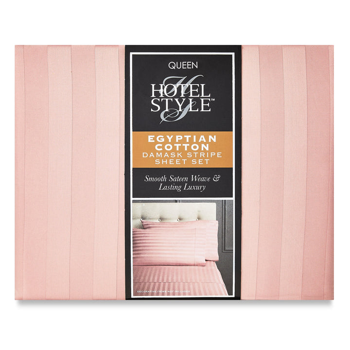 4-Piece 600 Thread Count Rose Stripe Egyptian Cotton Bed Sheet Set, Queen - Deep Pocket