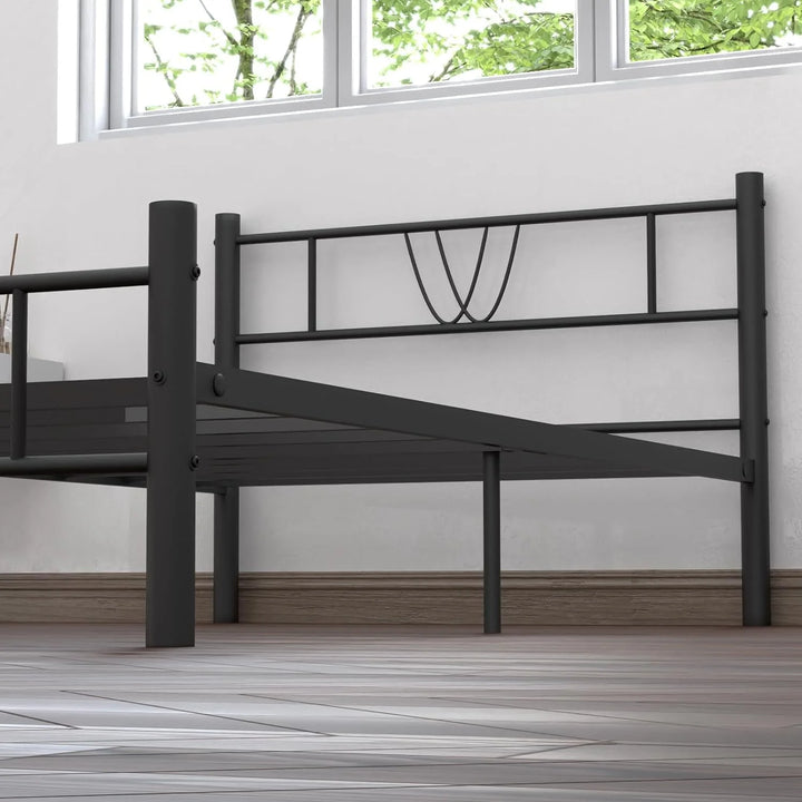 Twin Size Metal Bed Frame, No Box Spring Needed, Noise Free Carbon Steel Bed Foundation, Child, Black