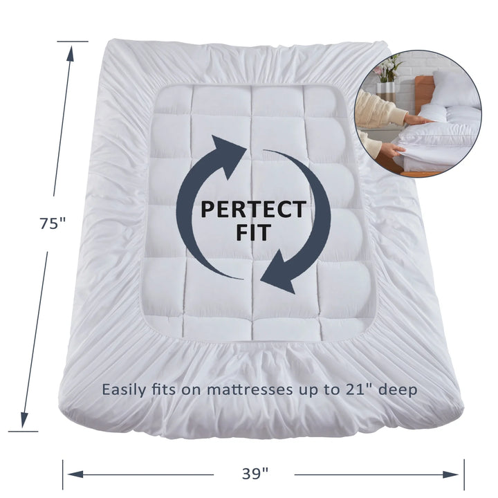 Extra Thick Mattress Topper, Cooling Mattress Pad Cover, Organic Cotton Pillow Top Protector with 8-21 Inch Deep Pocket, Twin Size