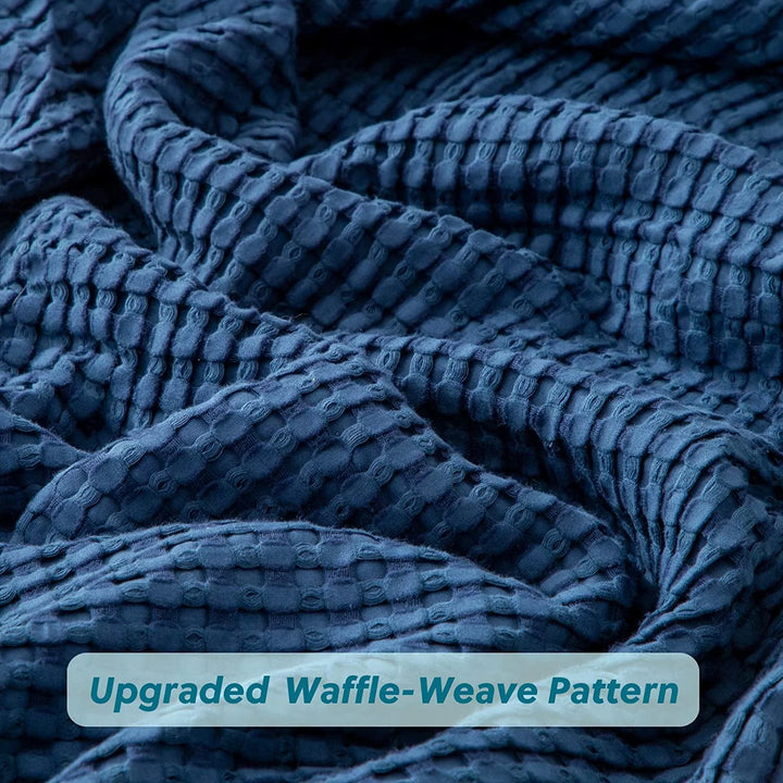 Twin XL Cooling Cotton Waffle Blanket, Rayon Derived from Bamboo Blanket ,Navy, 66X90 Inches