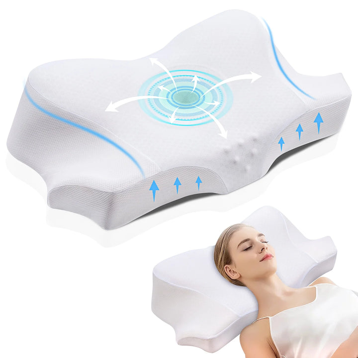 Memory Foam Cervical Pillows for Neck and Shoulder Pain Relief,Orthopedic Ergonomic Contour Back Support Pillow for Side,Back & Stomach Sleepers Standard Size 24.02"×14.76"×4.72" White