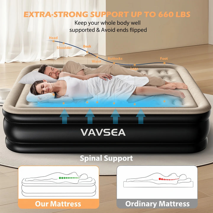 VAVSEA Air Mattress, 18" Inflatable Bed with Built-In Cordless Pump Queen Size Blow up Mattress for Home, Camping Travel & Guests, 660LB Max