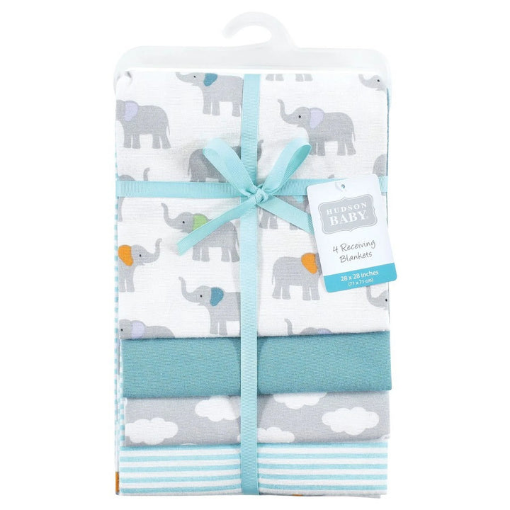 Cotton Poly Flannel Receiving Blankets, Teal Elephant, One Size