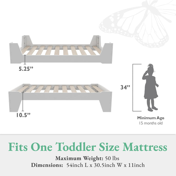 Maverick Montessori Toddler Floor Bed with 2 Heights, White