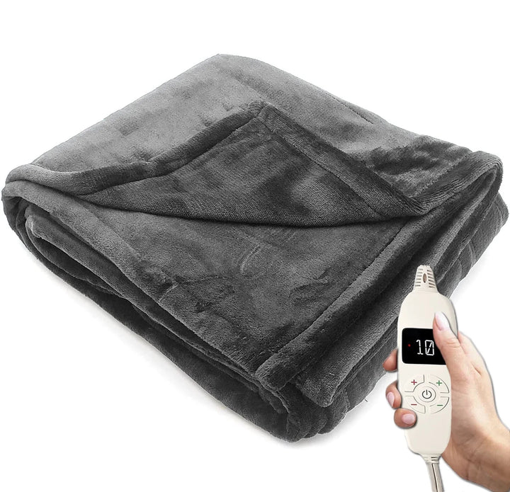 Electric Throw Blanket 50" X 60" , 10 Heating Levels, 8 Hours Auto-Off, Luxuriously Soft, Machine Washable, Gray