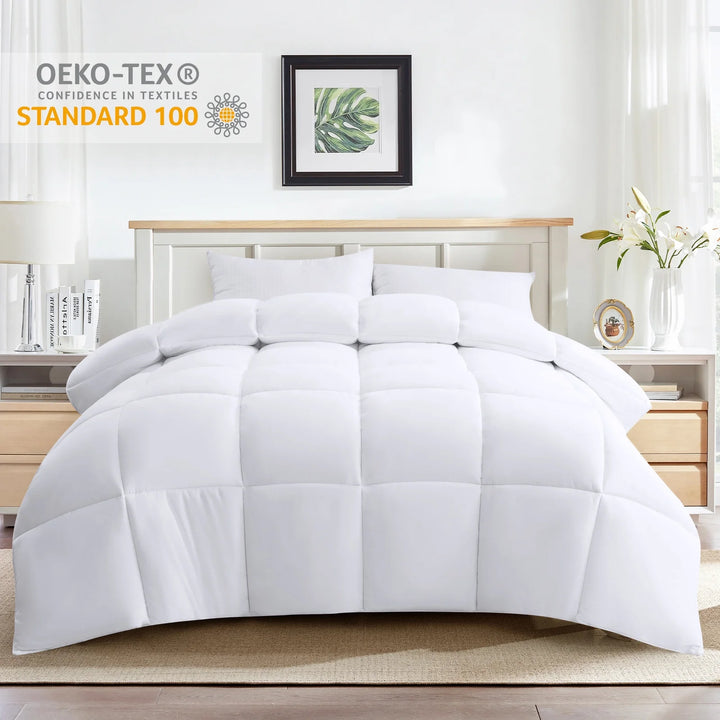 All Season Queen Size Cooling Comforter，Fluffy down Alternative Comforter - Quilted Duvet Insert with Corner Tabs - Luxury Soft Hotel Comforter - Reversible - Breathable - White