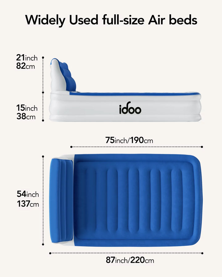 Full Headboard Air Mattress, 15" Inflatable Bed with Built-In Pump, 700Lbs Max