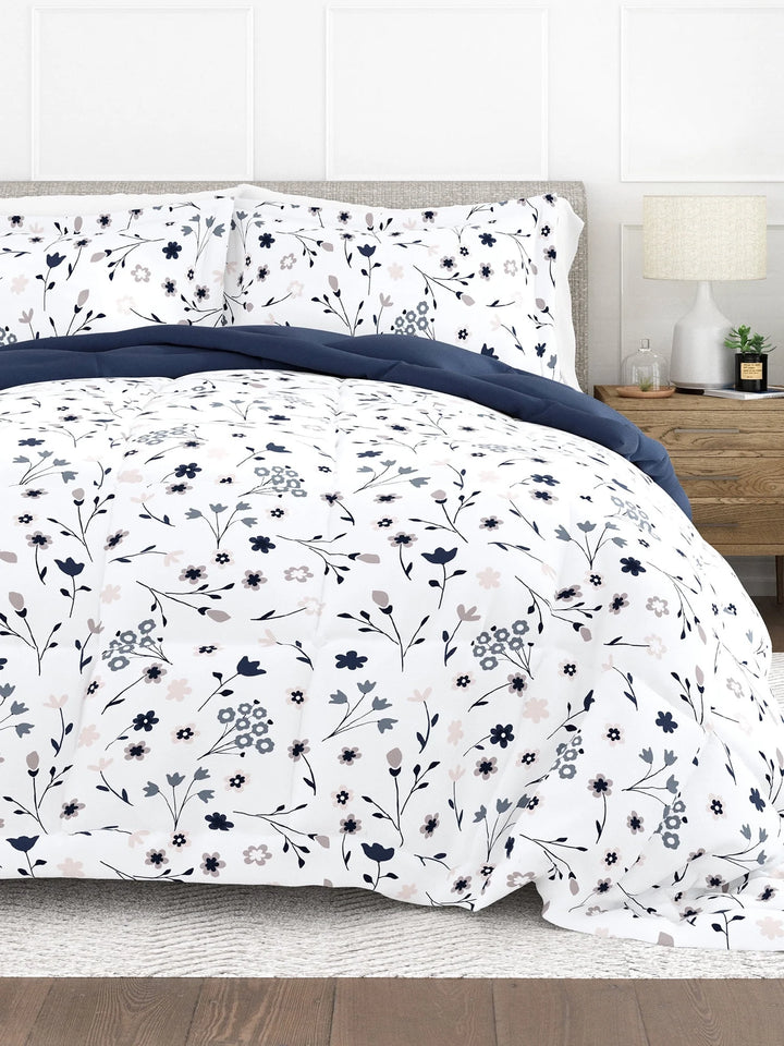 - Navy Forget Me Not Timeless Print All Season Down-Alternative Comforter for Queen Beds