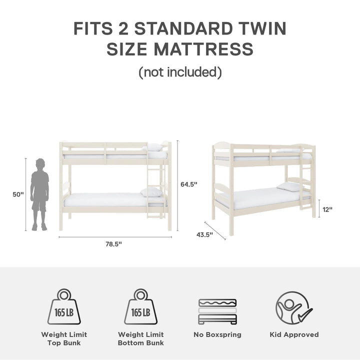 Leighton Solid Wood Twin-Over-Twin Convertible Bunk Bed, White