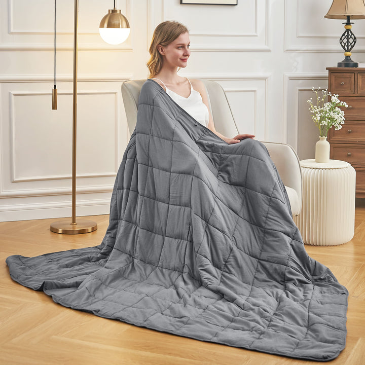 Weighted Blanket for Adults (48"X72", 15Lbs, Twin Size Dark Grey) -High Breathability Heavy Blanket