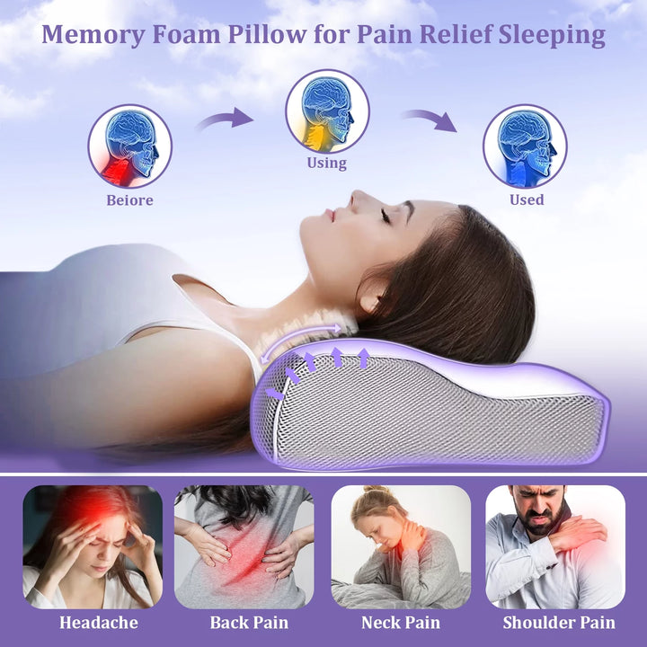 Cervical Memory Foam Pillow for Neck Pain Relief,  Ergonomic Bed Pillows for Body Side Back Stomach Sleepers, 23.6''X 13.3''X 4.3'',White