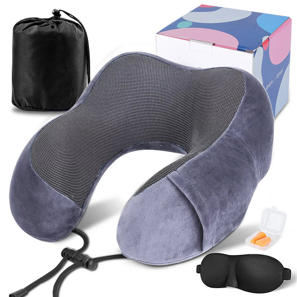 Travel Pillow for Adults Memory Foam Lightweight Neck Pillows for Sleeping on Airplane Gray