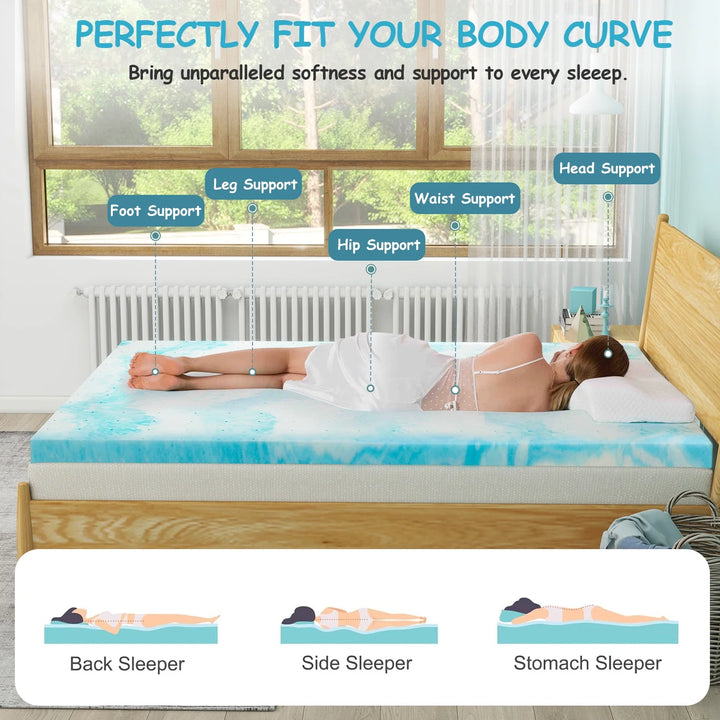 3 Inch Queen Size Mattress Topper, Soft Cooling Gel Bed Pad for Pressure Relief, Blue