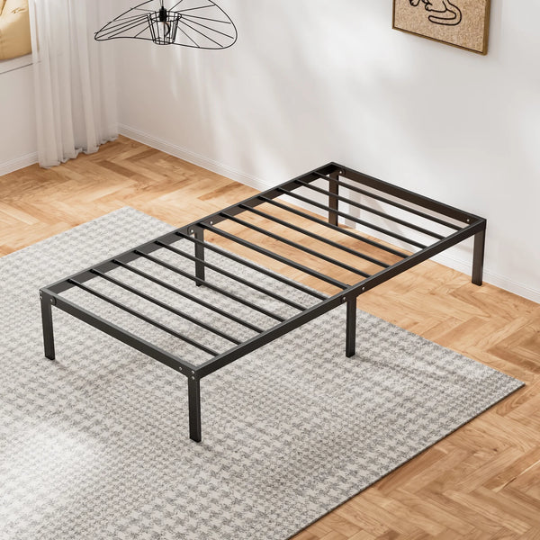 Twin Size Bed Frame Classic Metal High Platform Bedframes Iron-Art Headboard/Footboard/Under Bed Storage, 14 Inch High