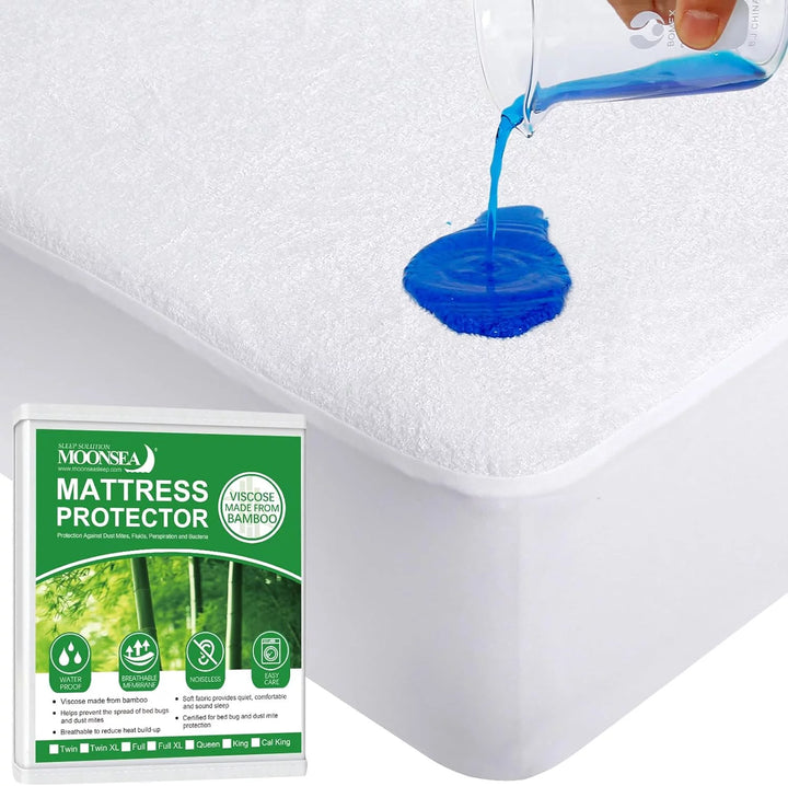 Twin Extra Long (XL) Mattress Protector, Waterproof Viscose Made from Bamboo Terry Ultra Soft Noiseless Mattress Protector with Deep Pocket Fits up to 14 Inch Mattress