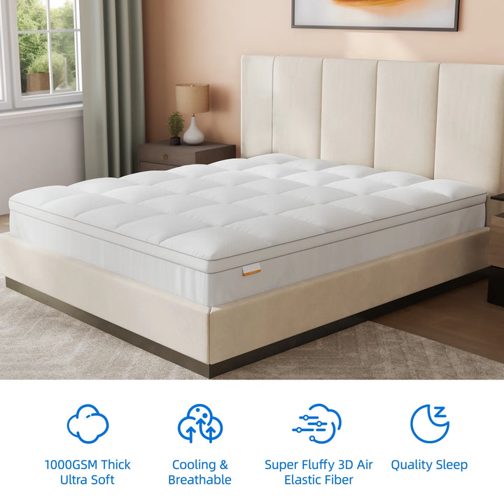 Cooling King Mattress Topper, Thick Plush Mattress Cover Protector with 8-21 Inch Deep Pocket, White