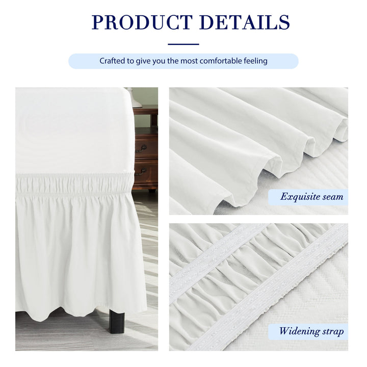 Elastic Wrap around Bed Skirt Dust Ruffle Smooth Soft Bed Frame Cover 15-Inch Drop (Full, White)