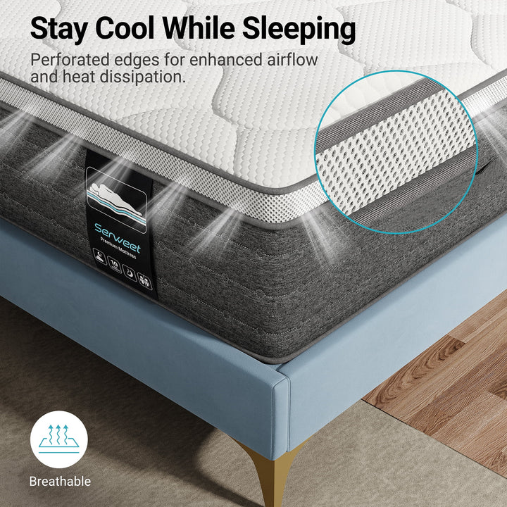 Queen Size Hybrid Mattress, 10 Inch Cooling Memory Foam and 5-Zone Pocket Innersprings Mattress for Motion Isolation/ Edge Support/Back Pain Relief, Medium Firm