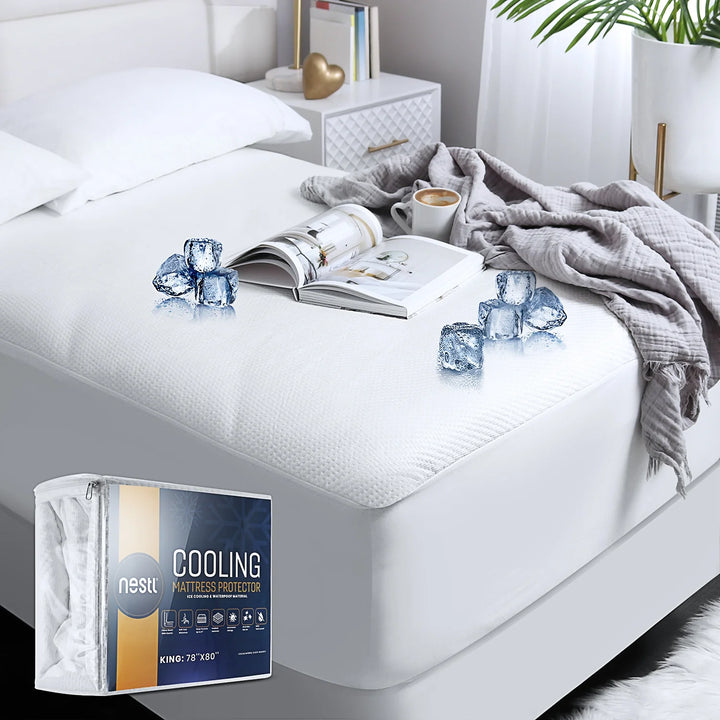 Waterproof Mattress Protector, Premium Cooling Mattress Pad Queen, Mattress Cover Fits Mattresses up to 21 Inches