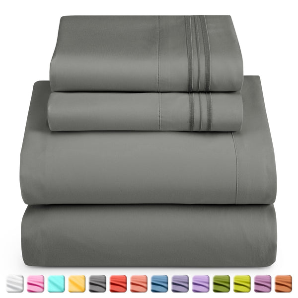 Bed Sheets Set, 1800 Series Deep Pocket 4 Piece Bedding, Luxury Soft Microfiber Queen Sheets Sets, Gray