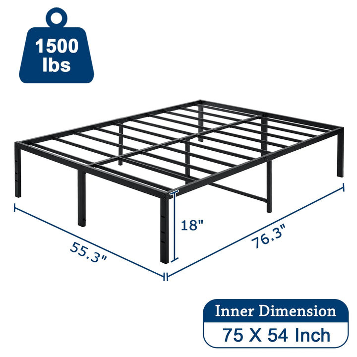 Full Size Bed Frame 18 Inch Heavy Duty Platform Metal Bed Frame Full with Attach Headboard Hole anti Slip Support Mattress Foundation