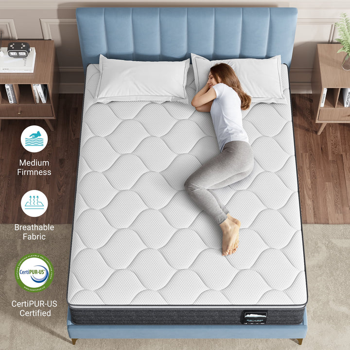 Queen Size Hybrid Mattress, 10 Inch Cooling Memory Foam and 5-Zone Pocket Innersprings Mattress for Motion Isolation/ Edge Support/Back Pain Relief, Medium Firm