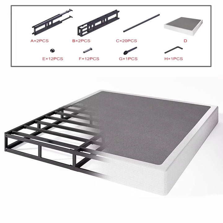 7 Inch King Metal Box Spring, Sturdy Mattress Foundation, Fabric Cover Included, Easy Assembly