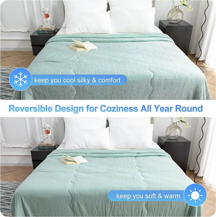 Dual-Sided Cooling Comforter Twin Size, Washable Lightweight Cooling Blanket with Q-Max > 0.5 Arc-Chill Cooling Fiber, Cool Sleeping Summer Blanket for Night Sweats Hot Sleeper (60"X 80")