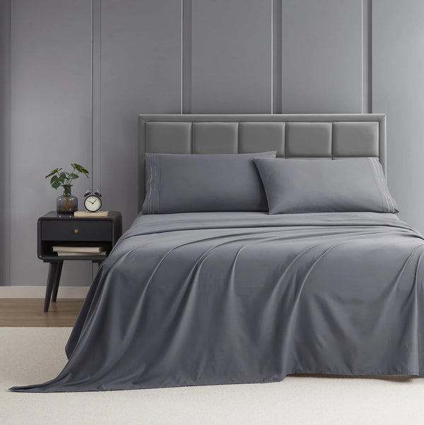 King Sheets Set, 1800 Series Deep Pocket 4 Piece, Luxury Soft Microfiber Bed Sheets Set, Charcoal Stone Gray