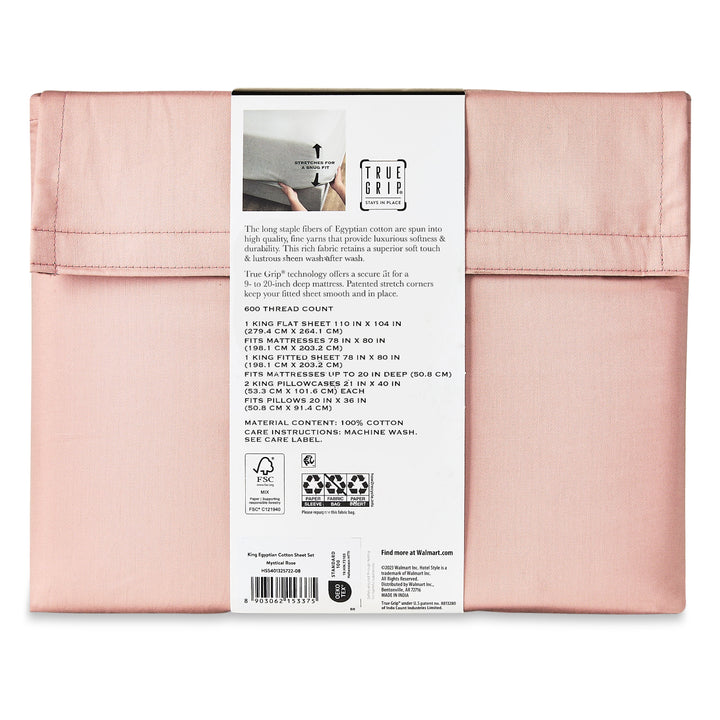 4-Piece 600 Thread Count Rose Egyptian Cotton Bed Sheet Set, King - Deep Pocket