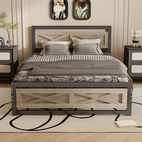 Platform Bed Frame with Headboard, Full Size Bed