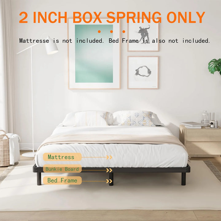 King Box Spring 2 Inch High & Bed Slat Replacement, Heavy Duty Mattress Support Metal Bunkie Board, Easy Assembly, Legs Not Included