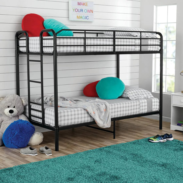 Kids Metal Twin over Twin Quad Bunk Bed with Ladder and Guardrails, Black