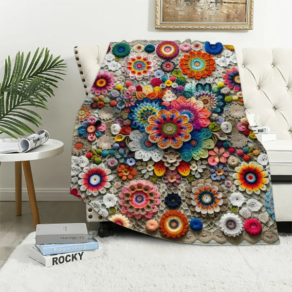 Handmade Granny Square Crochet Throw Blanket Sweater Style, Crochet Quilt, Multicolor Boho Travel Accent Decor Throw for Sofa Comforter Couch Bed Recliner Living Room Bedroom Decor 47" X31" (White)