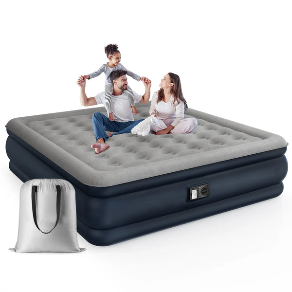 18" King Size Air Mattress, Inflatable Airbed with Built-In Pump, 700Lb Max