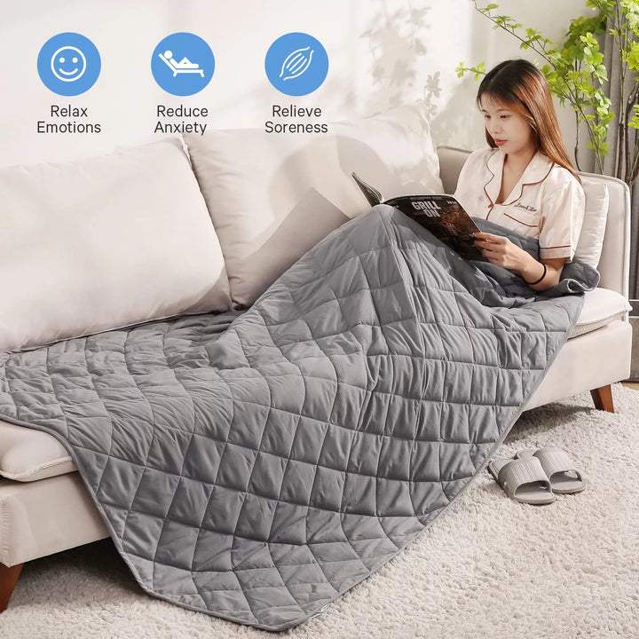 Weighted Blanket 48"X72", 15Lbs Heavy Breathable Cooling Blanket for Adults, Twin Size, Gray