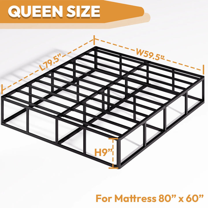 9 Inch Queen Metal Box Spring, Durable Mattress Foundation, Fabric Cover Included, Easy Assembly