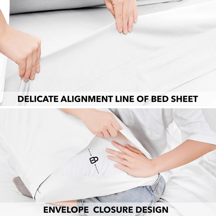 Microfiber Full Size Bed Sheets Set, Deep Pocket 4 Pieces Bed Sheets, White