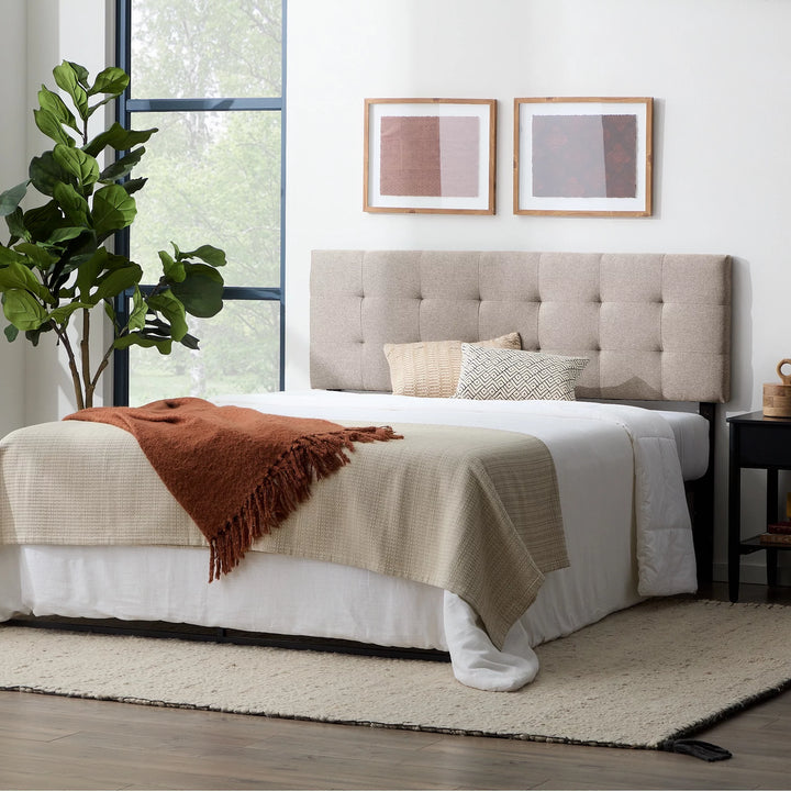 Eugene Square Tufted Upholstered Headboard, King/Cal King, Beige