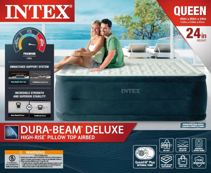 24" Dream Lux Pillow Top Dura-Beam Airbed Mattress with Internal Pump - Queen