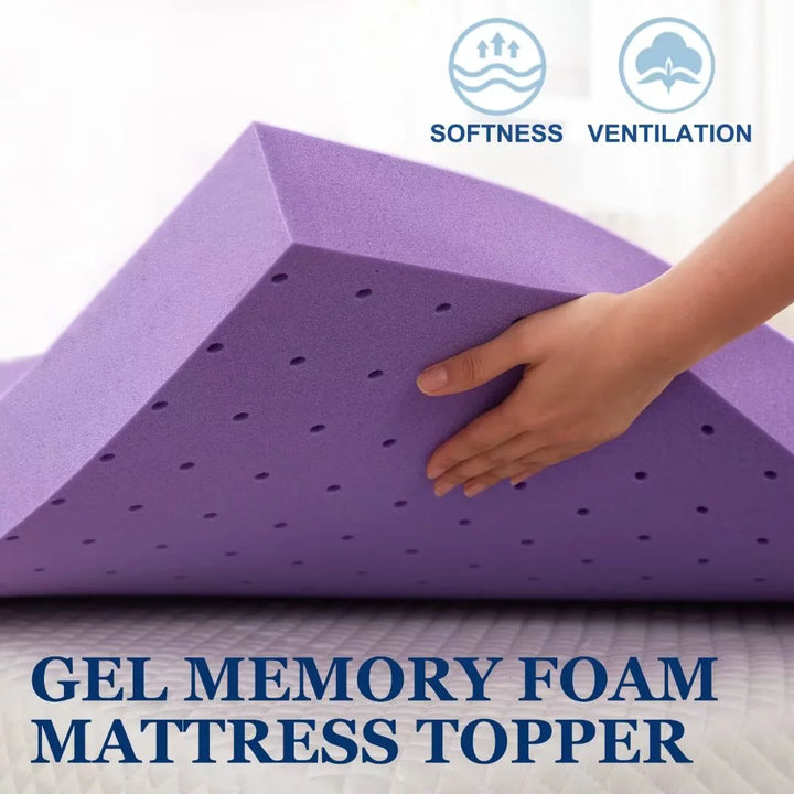 2 Inch Gel Memory Foam Mattress Topper Ventilated Soft Mattress Pad, Bed Topper, Certipur-Us Certified, Twin Size, Purple